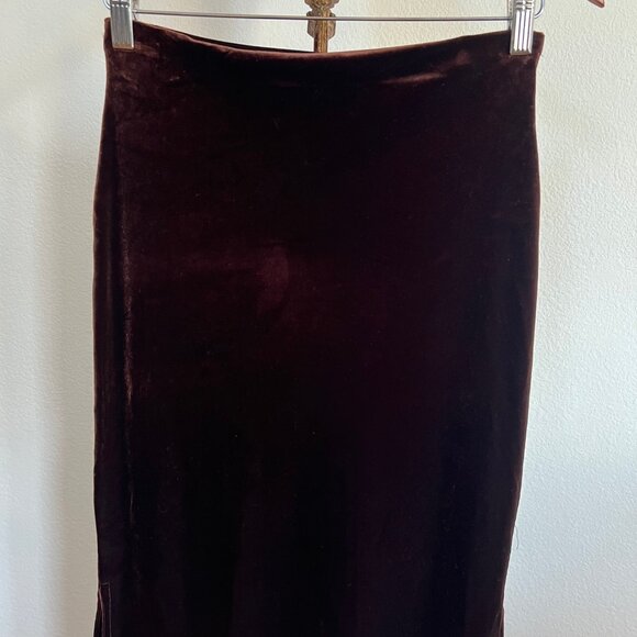 Exit of California Women's Size M Stretch Dark Brown Velvet Side Slit Maxi Skirt - Picture 6 of 8